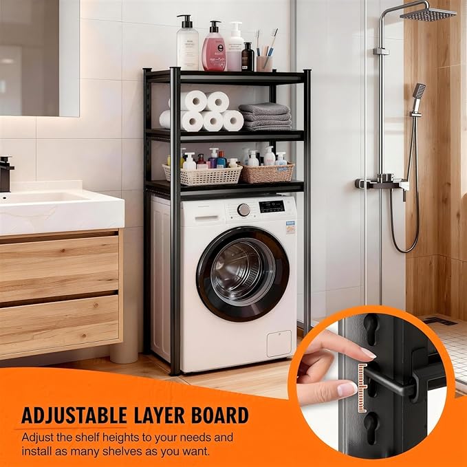 Over Toilet Storage Shelves, 5 Tier Adjustable Steel Shelf, Freestanding Metal Bathroom Space Saver, Waterproof&Rustproof Oraganizer with Reinforced Columns, Ideal for Laundry Bathroom,40W*14D*72H