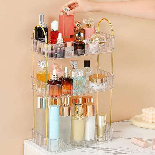 Aveniee Bathroom Counter Organizer, 3 Tier Perfume Skin Care Countertop Storage Shelf, Vanity Makeup Tray for Cosmetic Skincare Lotion,Clear