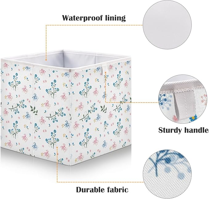 Bolaz Wild Flower Blue and Pink Mood Closet Organizers Storage Cubes Storage Bins Shelf Baskets Containers for Home Kids Room Toys Office,Rectangle