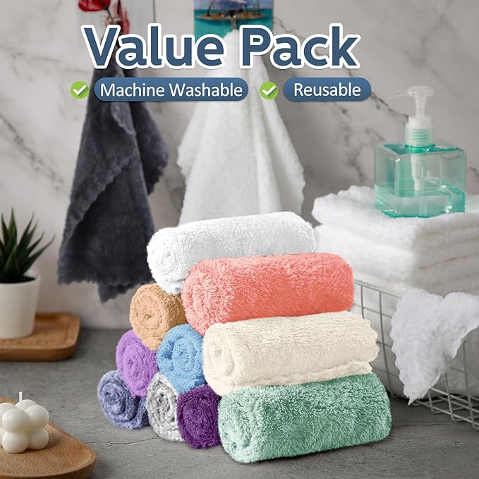 100 Pcs Washcloths Bulk Quick Drying Bathroom Wash Clothes 12 x 12 Inch Face Towels Microfiber Soft Hand Towel for Your Body Spa Fingertip(Multicolor)