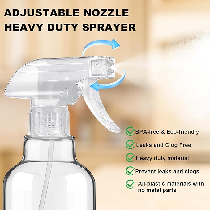 Glass Spray Bottles with Silicone Sleeve 16.9oz 2 Pack Empty Spray Bottle for Hair Mist/Stream Spraying for Cleaning Solutions, Plants, Essential Oils (clear-green&grey)