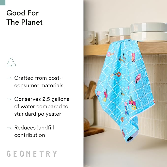 Tea Towels – Spring & Summer Collection – Quick-Dry, Ultra-Absorbent, Reusable Microfiber Kitchen Towels for Drying & Cleaning - At The Pool - 1 Pack