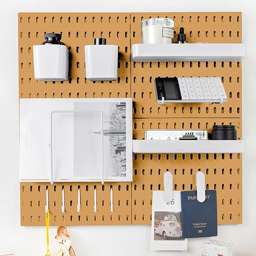 Pegboard Combination Kit for Wall Organizer, Wall Mounted Peg Board Kits for Kitchen, Bedroom, Office, &Bathroom, 4 Pieces White Pegboards and 14 Accessories, 22" x 22"