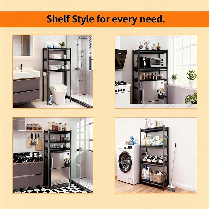 Over Toilet Storage Shelves, 5 Tier Adjustable Steel Shelf, Freestanding Metal Bathroom Space Saver, Waterproof&Rustproof Oraganizer with Reinforced Columns, Ideal for Laundry Bathroom,36W*16D*63H