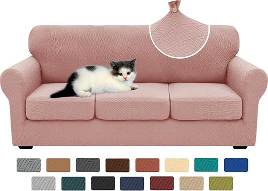 XINEAGE New 4 Pieces Couch Covers for 3 Cushion Couch Super Stretch Thick Soft Sofa Cover Anti Slip Sofa Slipcover Dogs Cats Furniture Protector (Dusty Pink, 71"-91")