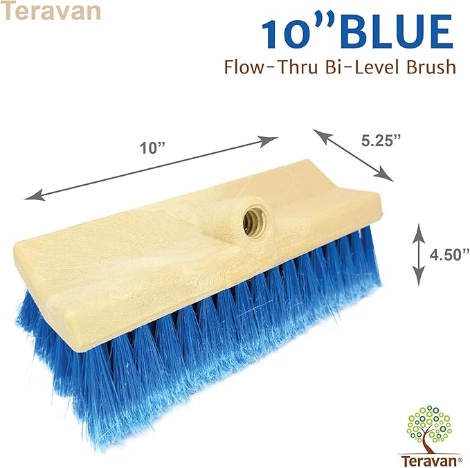 Teravan 10" Flow-Thru Bi-Level Wide Scrub Brush with Medium Soft Bristles, Wash Brush for Cleaning Car, Truck, RV, Van, Window, Deck, Solar Panel and House Cleaning (Blue)