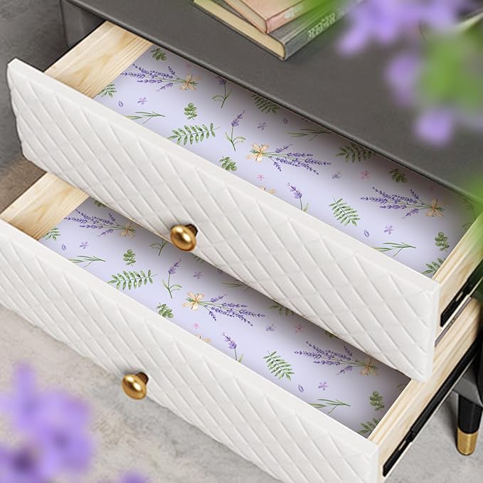 SCENTORINI Scented Drawer Liners for Dresser, 12 Sheets Lavender Scent Drawer Paper Liners,14.3x19.5 Inch Scented Paper Sheets for Home Shelf Closet Bedroom Drawers