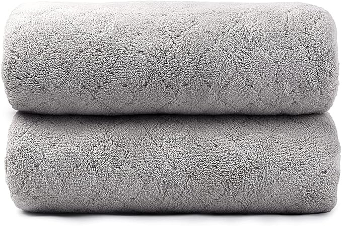 Microfiber Bath Towels, Oversized, Ultra Soft, Super Absorbent and Fast Drying, No Fading and Multipurpose Use for Sports, Travel, Fitness, SPA and Yoga (Coral Fleece - Grey, 30 in x 60 in)