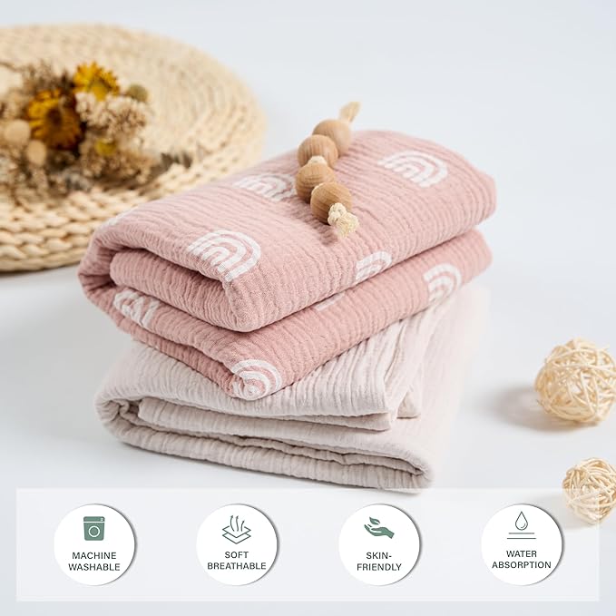 Meracorallo Muslin Swaddle Blanket, 100% Cotton Receiving Blanket Soft and Breathable Swaddle Wrap for Baby Boys and Girls, Rainbow