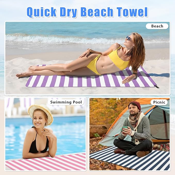 2 in 1 Microfiber Beach Towel, Quick Dry Towel Camping Travel Towel Super Absorbent Compact Lightweight Sports Towel Gym Towels Set for Beach, Gym, Hiking, Pool, Backpacking, Bath, Yoga