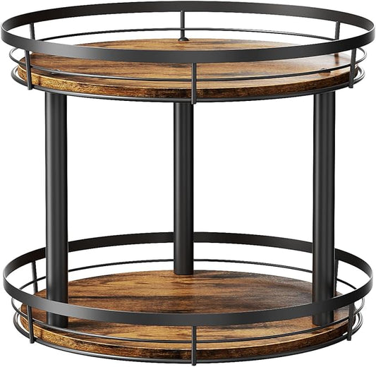 LAMU 12'' Wood Lazy Susan Spice Rack Organizer, 2 Tier Spice Organization for Cabinet, Countertop, Kitchen, Table Top, Pantry, Condiment and Seasoning Rack Organizer