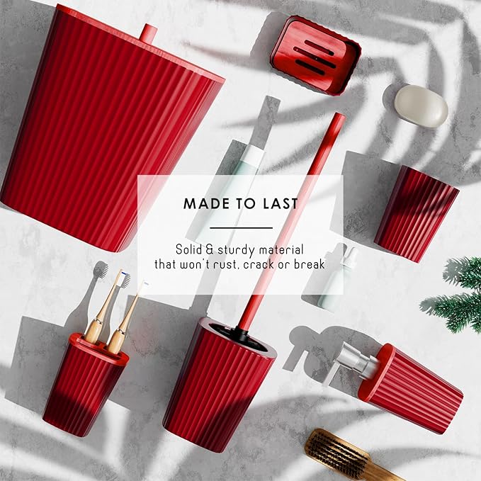 Clara Clark Christmas Bathroom Accessory Set - 22PC, Complete Set + Bath Rugs, Modern, Red & White, Polyester