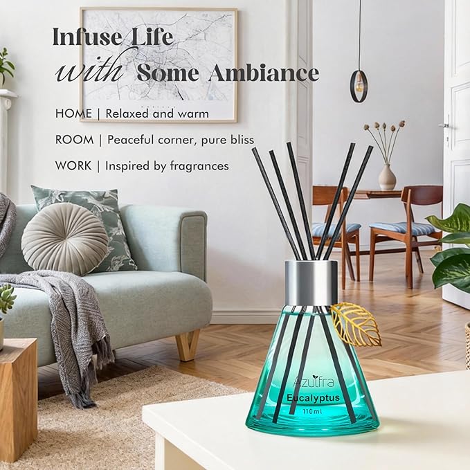 Reed Diffuser Set, Eucalyptus Scented Diffuser for Home, Home Fragrance Scent Essential Oil Stick Diffuser for Room Shelf Decor, 3.4 oz