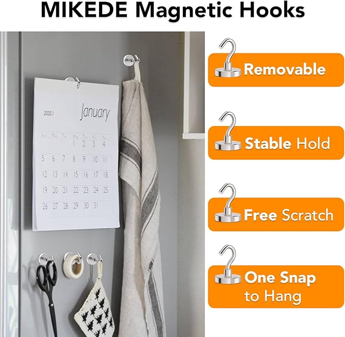 MIKEDE Magnetic Hooks Heavy Duty, 120Lbs+ Super Strong Magnet Hooks for Cruise, 4 Pack Neodymium Earth Magnets with Hook for Hanging, Magnetic Metal Hanger for Toolbox, Storage