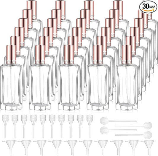 Domensi 30 Pcs 10/20/30 ml Perfume Travel Refillable Bottles Glass Spray Bottle Perfume Atomizer for Cologne Dispenser Leak-proof Fragrance Bottles Atomizer Pump Bottle Kit (Rose Gold)