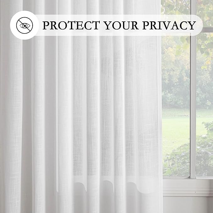 MYSKY HOME White French Door Curtains for Door Window 40 Inch Length 2 Panels Semi Sheer Light Filtering Curtain for Glass Small Window Drapes Rod Pocket for Bedroom Bathroom, Pure White, 26" Wide