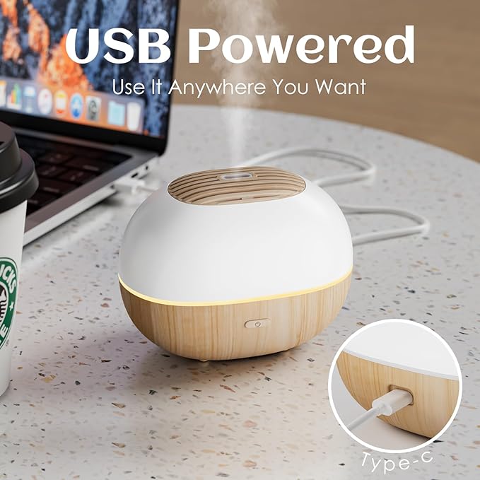 100ml Mini Essential Oil Diffuser, Portable Aromatherapy Diffuser with Warm Light, One-Button Control, Auto Shut-Off, Quiet Ultrasonic Mist for Home, Travel, Yoga, Meditation (Wood Paint)