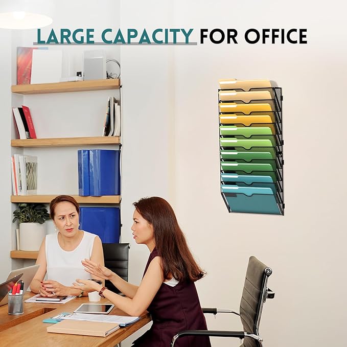 SUPEASY 10-Tier Wall File Organizer Mesh Office Mail Holder, Hanging Wall Organizer Magazine Rack for Office Black