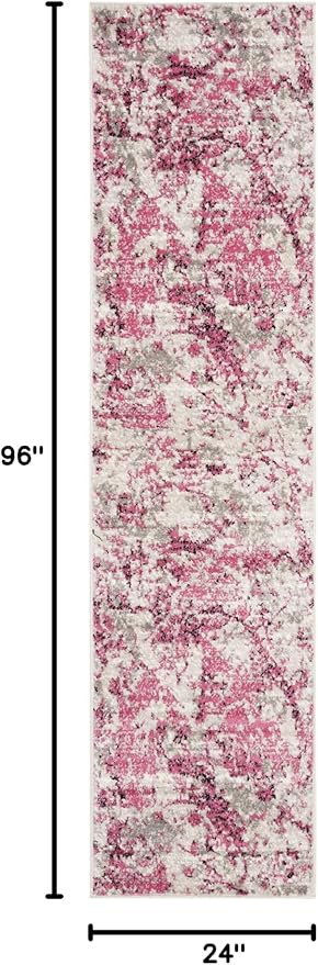 SAFAVIEH Skyler Collection 2' x 8' Pink / Ivory SKY186N Modern Abstract Non-Shedding Living Room Entryway Foyer Hallway Bedroom Runner Rug