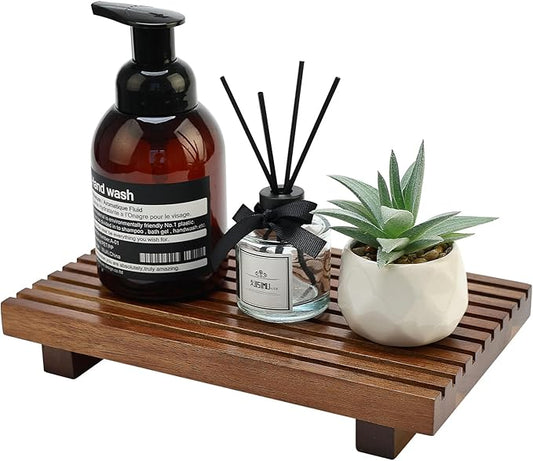 Acacia Wood Risers for Bathroom Tray Kitchen Counter Decor Bathroom Sink Accessories Decorative Wooden Riser Pedestal Stand for Kitchen Soap Tray Vanity Bathroom Countertop Sink Tray Dish Soap Holder