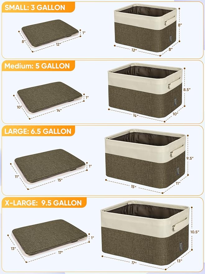 BALEINE 4 Pack Fabric Closet Storage Bins for Shelves, Linen Closet Organizers and Storage, Decorative Baskets for Organizing, Shelf, Clothes, Home, Office (Brown, 14''x10''x8.5'')