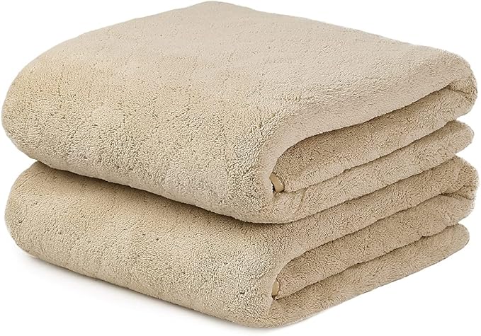 Microfiber Bath Towels, Oversized, Ultra Soft, Super Absorbent and Fast Drying, No Fading Large Bathroom Towel Set for Sport, Travel, Fitness, SPA and Yoga (Coral Fleece - Camel, 30 in x 60 in)