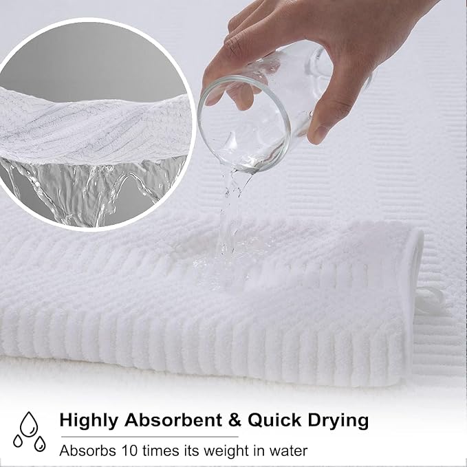 8 Piece Oversized White Bath Towel Set-2 Extra Large Bath Towel Sheets,2 Hand Towels,4 Washcloths-600GSM Soft Highly Absorbent Quick Dry Beach Chair Towels Woven Towels for Bathroom Hotel and Spa