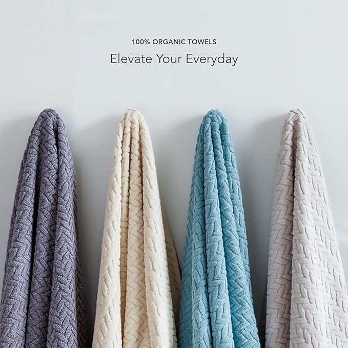 Texere 100% Organic Cotton Jacquard 650 GSM Premium Bath Towel Sets - Extra Absorbent Quick Dry and Plush (Cable, Excalibur, 2 Bath & 2 Hand Towels)