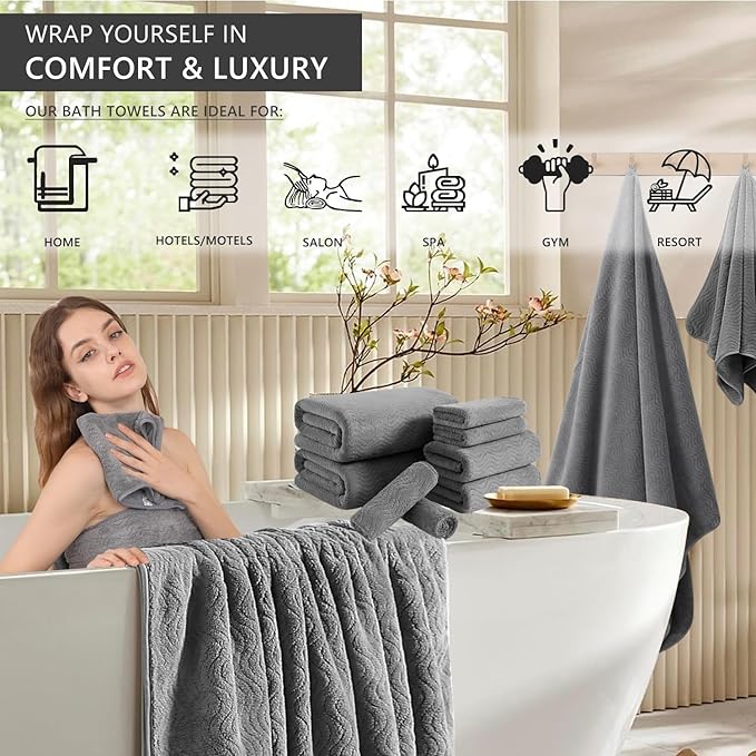 4 Piece Extra Large Bath Towel 35"x70" Oversized Bath Sheet Grey Bath Towel Set for Bathroom Ultra Soft Cozy Highly Absorbent Quick Dry Bathroom Towel for Spa Gym Hotel,Shower Towel for Daily Use