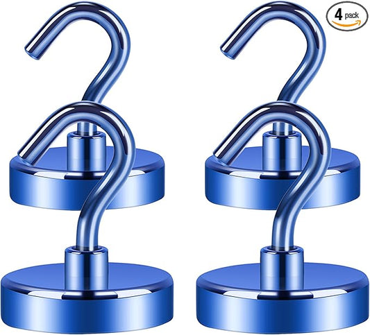 Neosmuk Magnetic Hooks Heavy Duty,Strong Magnet with Hook for Fridge, Super Neodymium Extra Strength Industrial Hooks for Hanging, Magnetic Hanger for Toolbox, Cruise, Grill(Navyblue,4 Pack)