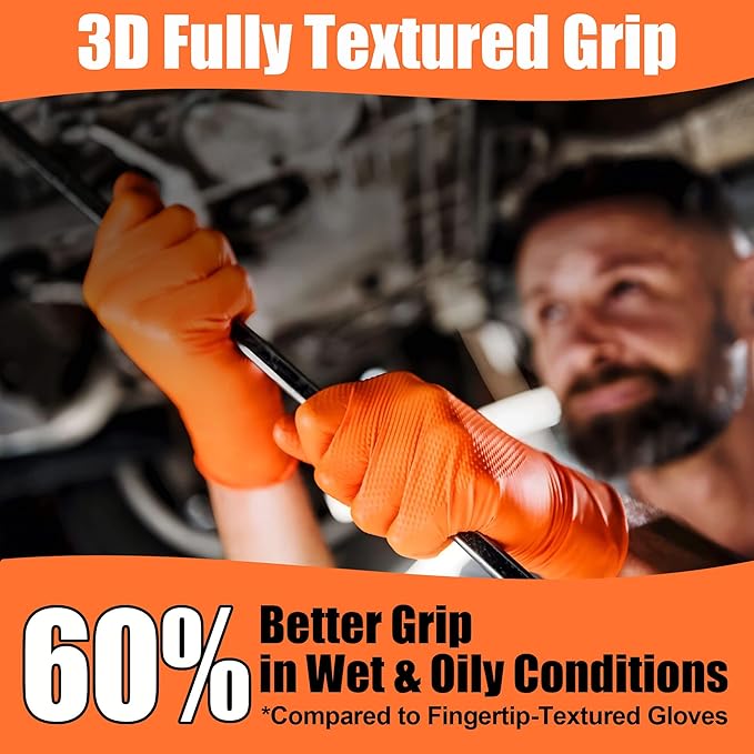 TREEGO 10 Mil Nitrile Gloves Large - Disposable Heavy Duty Rubber Gloves, Double Diamond Texture Mechanic Gloves, Latex Free Industrial Work Gloves for Garage & Tools, 50 Count Large