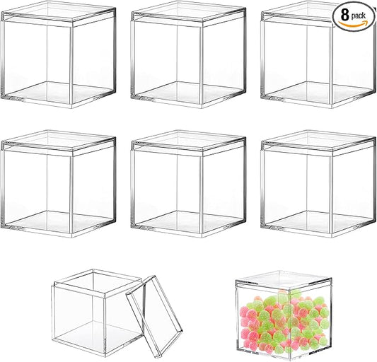 KissYou Acrylic Box with Lid Clear Display Box 8 Pieces Plastic Square Cube Transparent Containers Jewelry Storage Box Wedding Party Favor Candy Boxes