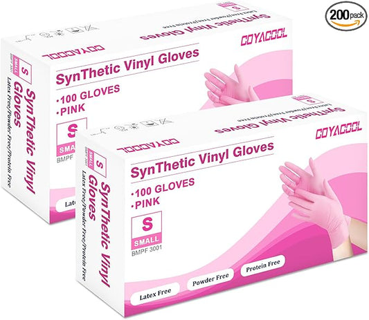 Disposable Gloves Small, Nitrile and Vinyl Blend Material Gloves, Latex Free 4 Mil 200 Pc Food Grade Glove for Cleaning, Food Prep, Hair Dye, Tattoo, Pink