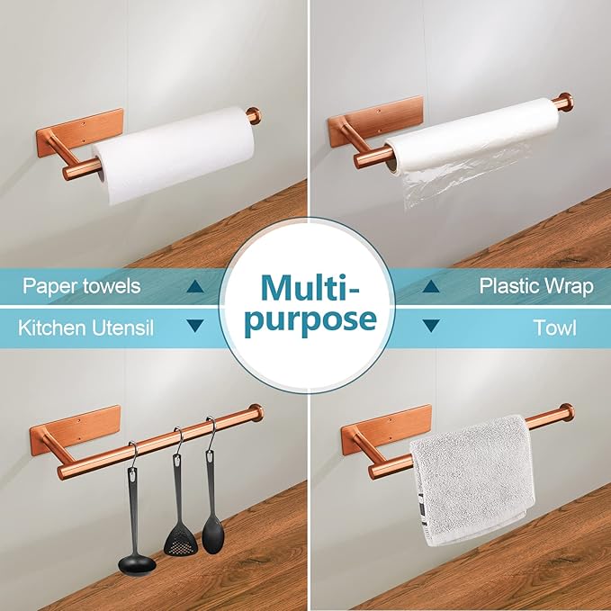 Paper Towel Holders for Kitchen- Under Cabinet Paper Towel Holder Roll Back for Bathroom Towel, Wall Mounted Black Paper Towel Rack 304 Stainless Steel, Adhesive or Drilling Mounting