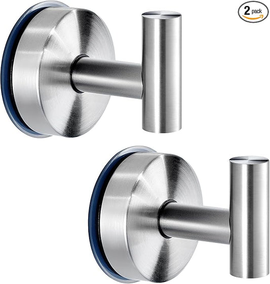 JOMOLA Suction Cup Hooks for Shower Wall Stainless Steel Vacuum Suction Hook Heavy Duty Bathroom Suction Towel Holder for Inside Shower Coat Hooks Wall Hanger for Door Glass Kitchen Brushed 2Pcs