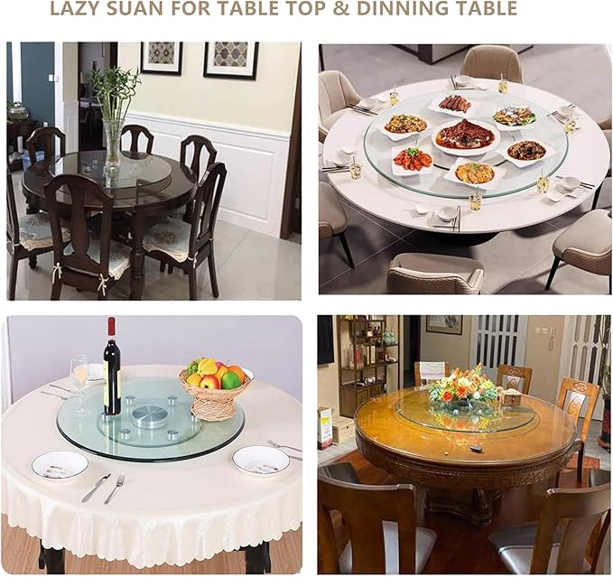 32" Tempered Glass Lazy Susan for Table Top Turntable | Silent 360° Spin & Anti-Tip Wheels | Fits Kitchen/Dining/Patio/Party Tables