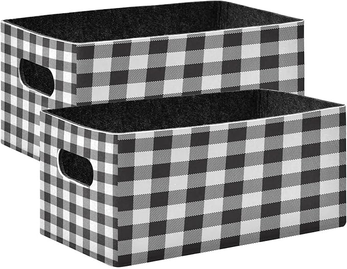Kcldeci Black and White Plaid Storage Bins and Baskets for Organizing, Buffalo Check Plaid Sturdy Foldable Storage Baskets for Shelves, Closet, Nursery, Toy