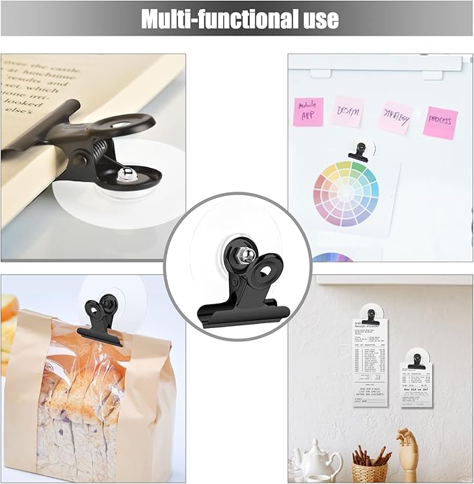 Self Adhesive Metal Clips, 12 Pcs Upgrade Strong self-Adhesive Clips for Hanging and Organization, Spring Clip for Paper Poster Tapestry Photo Wall Teacher Student Home Kitchen Office, Black