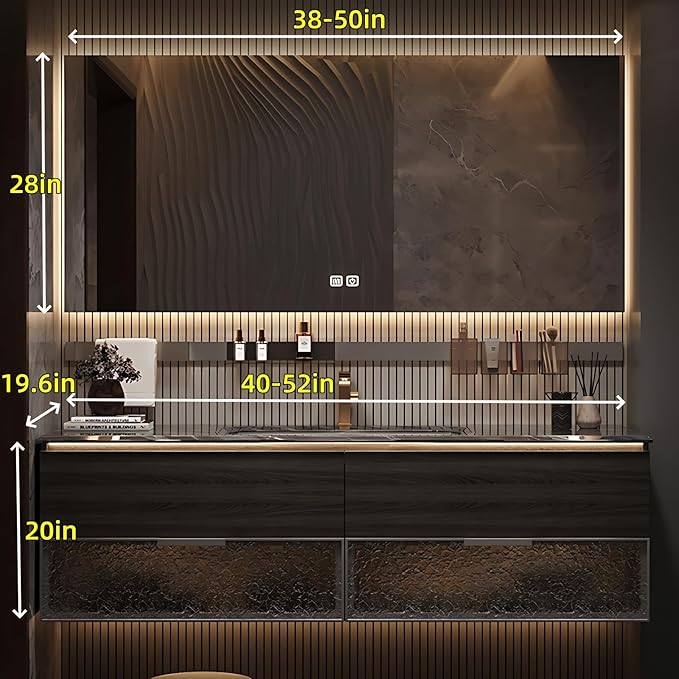 40in Luxury Bathroom Vanities - Bathroom Vanity with Sink, Wall-Mounted Storage with 2 Large Side Cabinets Intelligent Defogging & Led Lights | Multi-Layer Solid Wood