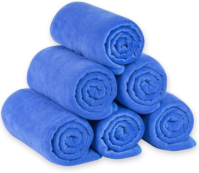 Microfiber Bath Towels, Large Bathroom Towel Set 6 Pack (30" x 60") - Soft, Absorbent, Quick Dry, Use for Hair, Shower, Fitness, Sport, Yoga, Dark Blue