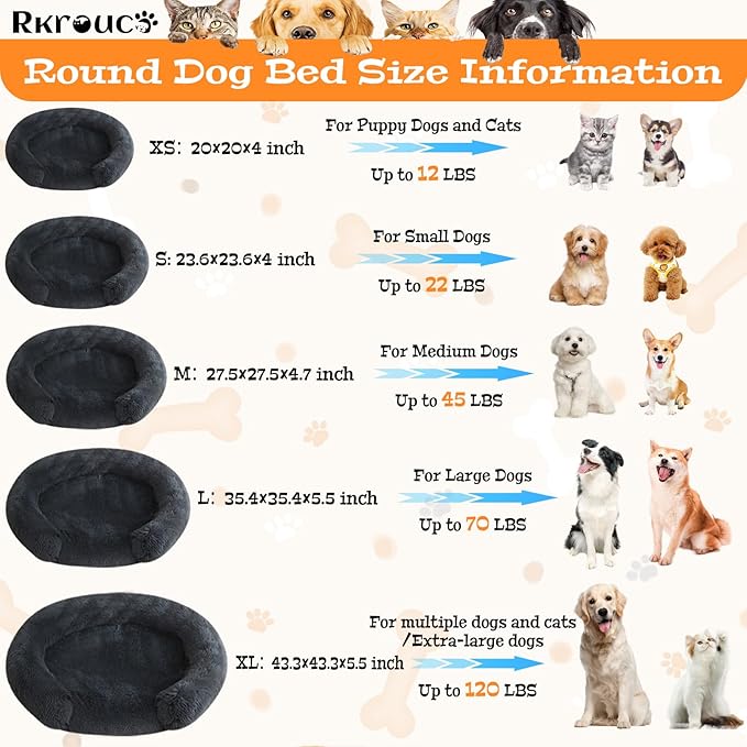 Fluffy Dog Bed Calming Donut Beds for Large Dogs Warming Round Small Medium Pet Nest Cozy Cat Mattress Indoor Washable Puppy Kennel Kittens Sleep Mat (S, 23.6×23.6 inch, Dark Gray)