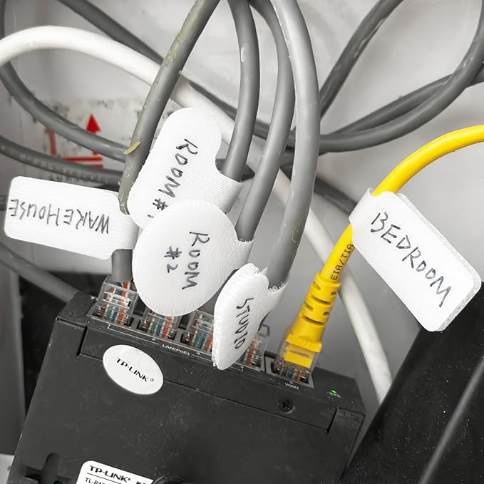 32 Pcs Cable Labels - Write On Wire Tags for Electronics & Computers, White, 1.5" x 0.67"