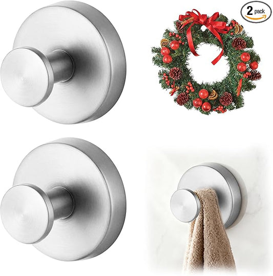 Suction Cup Hooks Applicable Shower No-Drill Bathroom Hooks for Towels, Ornament，Robes, Loofah Mountable on Bathroom Walls, Kitchen, Glass, Mirrors, Tile and Smooth,Non-Porous Surfaces (Silver 2pcs)