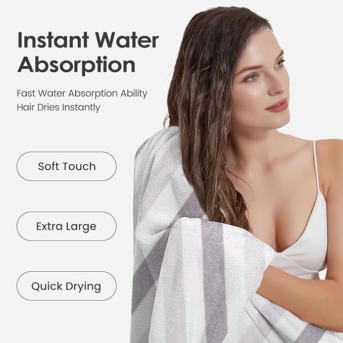 Bath Towels, Pack of 4, 30"x60", Large Microfiber Towel Set, Ultra Soft, Super Absorbent, Fast Drying, Perfect for Suana, Shower, Pool, Sport, Travel, Fitness, SPA,Yoga, Cabana Stripe Grey