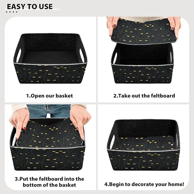 Kcldeci Black Cat Storage Bins Baskets for Organizing, Sturdy Storage Basket Foldable Storage Baskets for Shelves Closet Nursery Toy