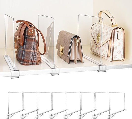 8 Pack Shelf Dividers, Adjustable Shelf Dividers for Closet Organization with Non-Slip Design, Clear Acrylic Shelf Dividers for Clothes, Handbags, Purses, Towels, Bookshelf in Home Organization