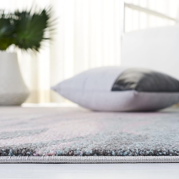 SAFAVIEH Glacier Collection Area Rug - 3' Round, Pink & Blue, Modern Abstract Design, Non-Shedding & Easy Care, Ideal for High Traffic Areas in Living Room, Bedroom (GLA126U)