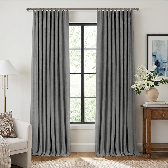 INOVADAY 100% Blackout Curtains for Bedroom, Black Out Curtains 84 Inch Long, Clip Rings Linen Blackout Drapes, Thermal Insulated Room Darkening for Living Room, 2 Panels - Stoic Gray,W50xL84