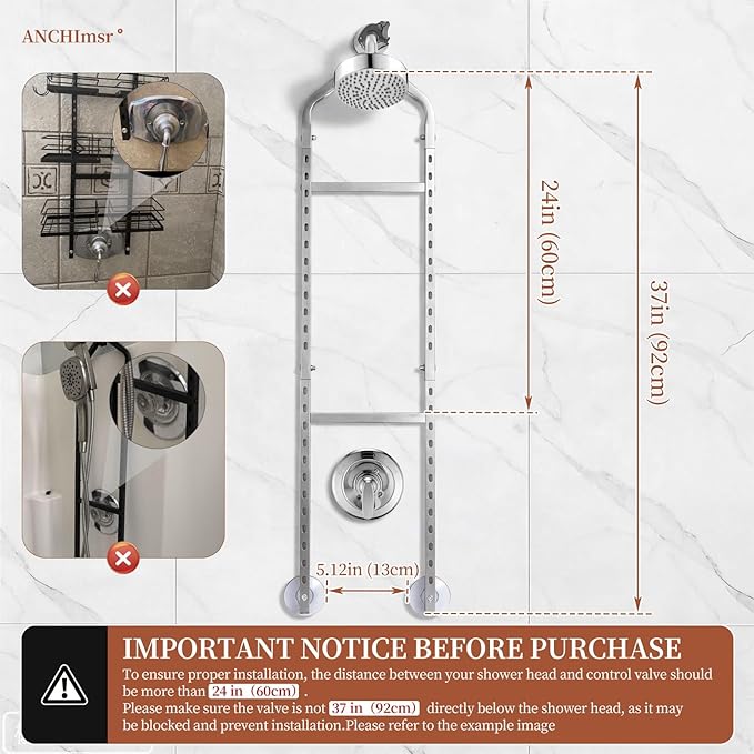 Adjustable Hanging Shower Caddy for Handheld Showerhead, 4-Tier Rustproof Shower Rack Baskets, Anti-Swing Hanging Shower Organizer for Bathroom Storage with 2 S-Hooks, Large Capacity, Silver