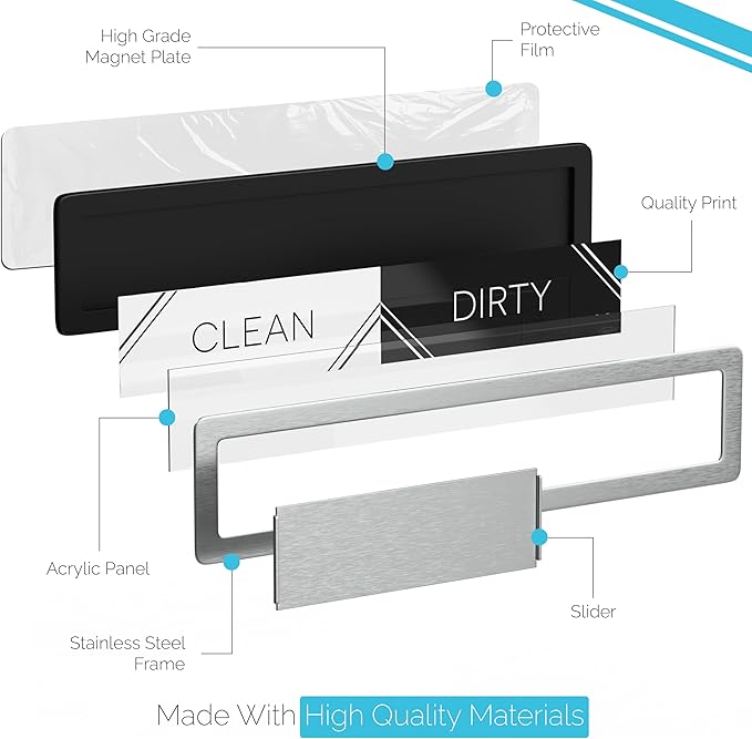 Stainless Steel Clean Dirty Magnet for Dishwasher, Magnetic Dishwasher Clean Dirty Sign with Protective Backing & Adhesives, Kitchen Accessories Decor, Premium Dirty Clean Dishwasher Magnet